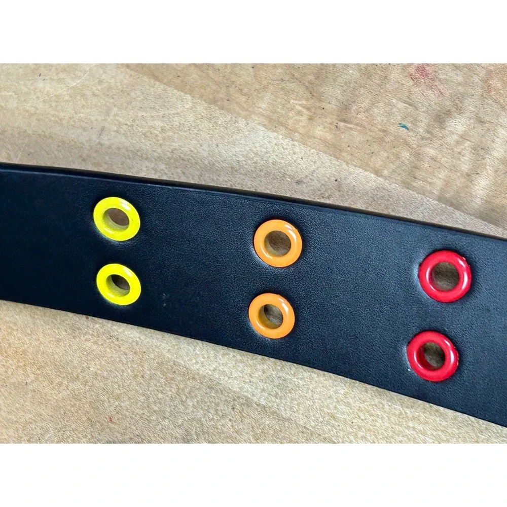 Grunge Belt Unisex Medium Black Rainbow Grommet Punk 02-BE14916HT Double Prong